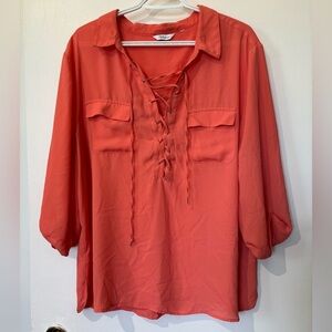 🎉4/30$🎉 Reitmans Coral Lace-Up Blouse - Size L